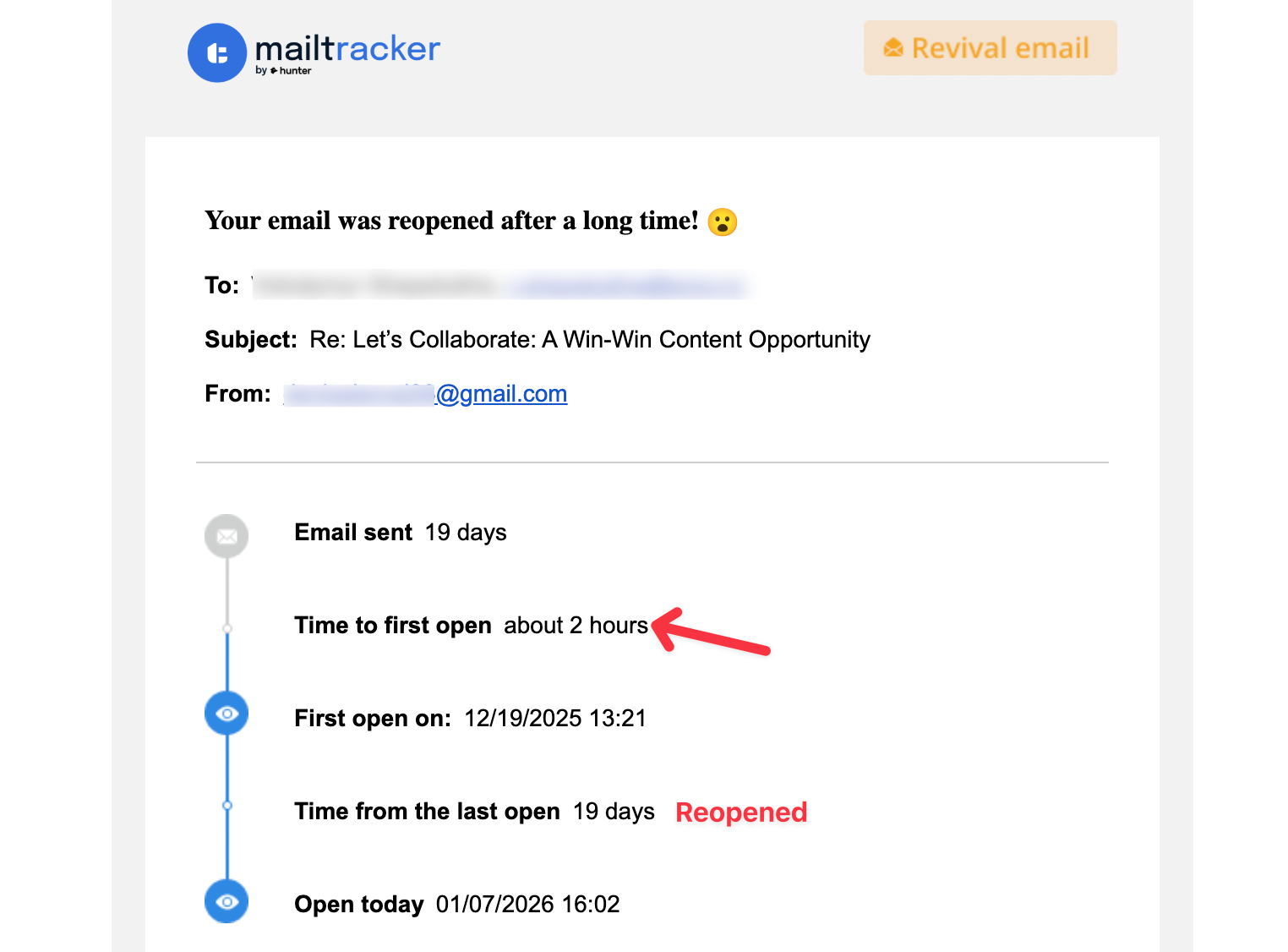 revival email with mailtracker after long time